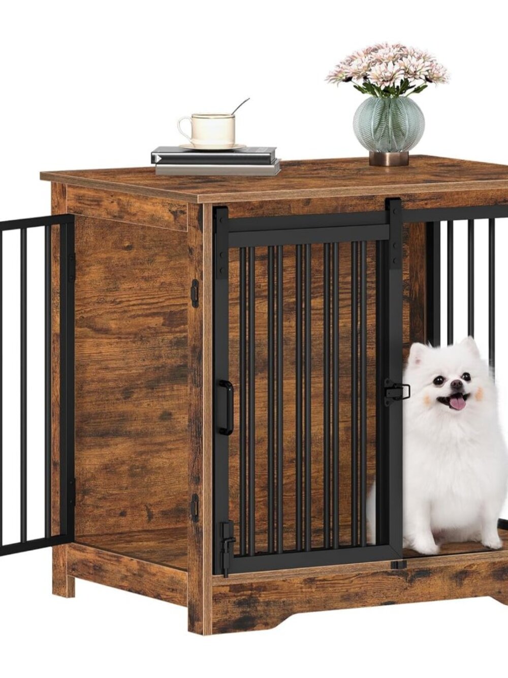 27.2" S Dog Crate Furniture Indoor Dog Kennel with Barn Door